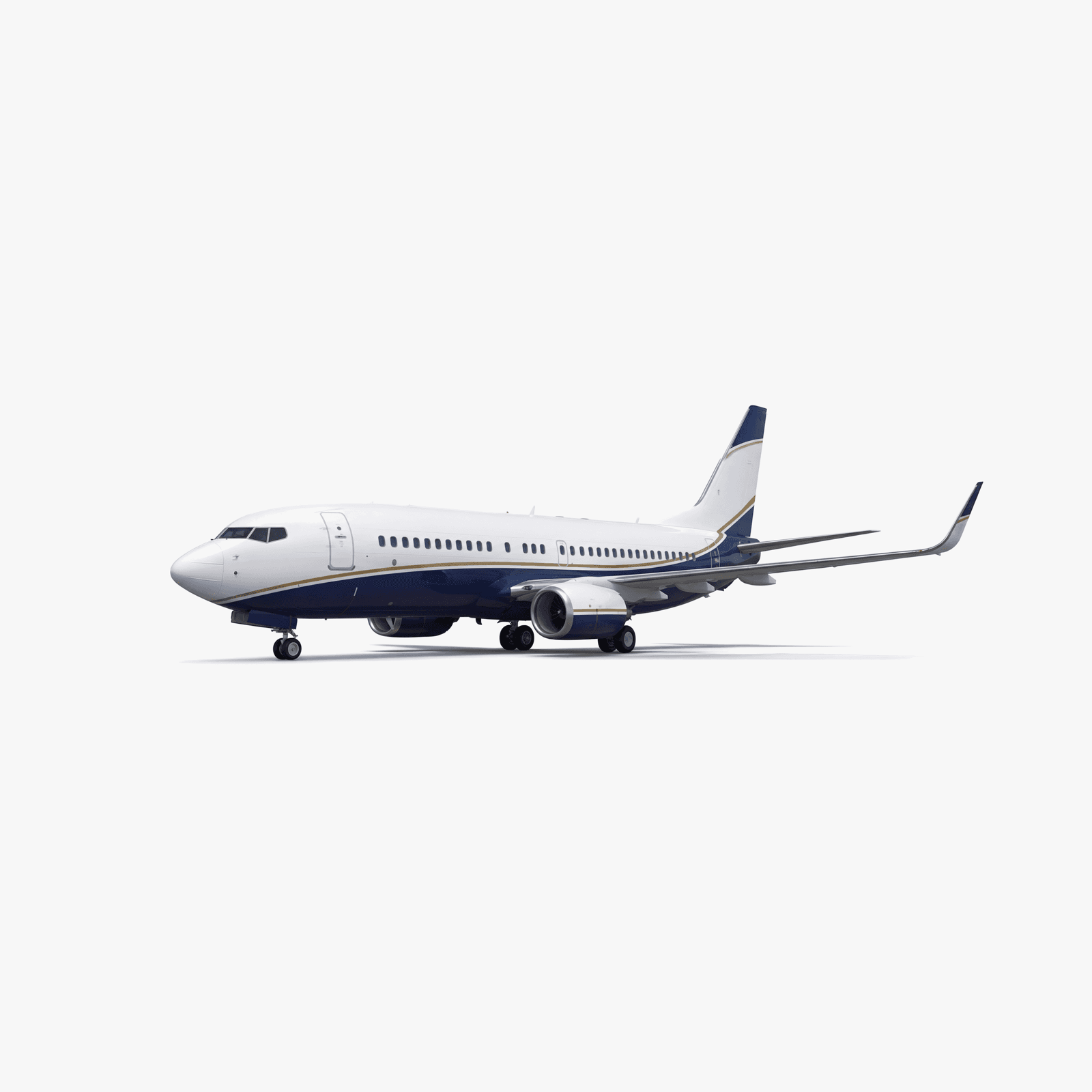 Boeing BBJ corporate jet 3D rendering showing 737 airframe customized for head-of-state executive transport