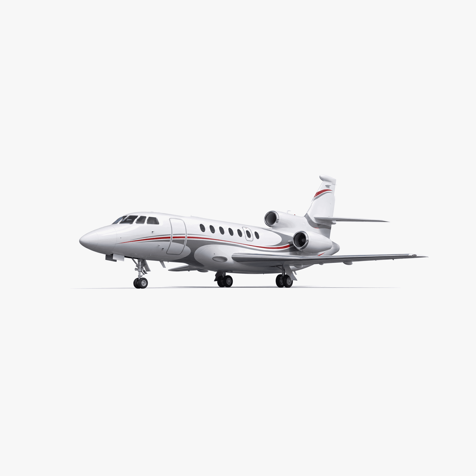 Falcon 50EX trijet 3D view highlighting three Honeywell engines and S-duct tail configuration