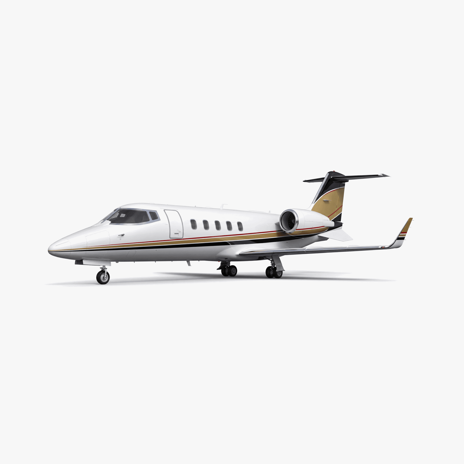 Learjet 60XR midsize jet 3D exterior showing iconic Learjet pointed nose and delta fins